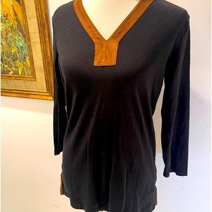 Ralph Lauren 100% Cotton Black Shirt With Swede Trim Neckline  Size M